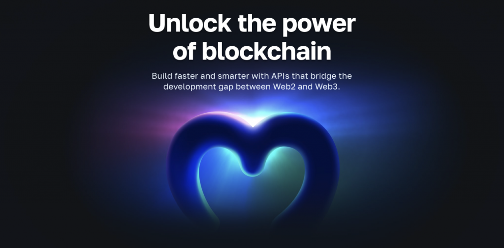Moralis' homepage stating, Unlock the Power of Blockchain.
