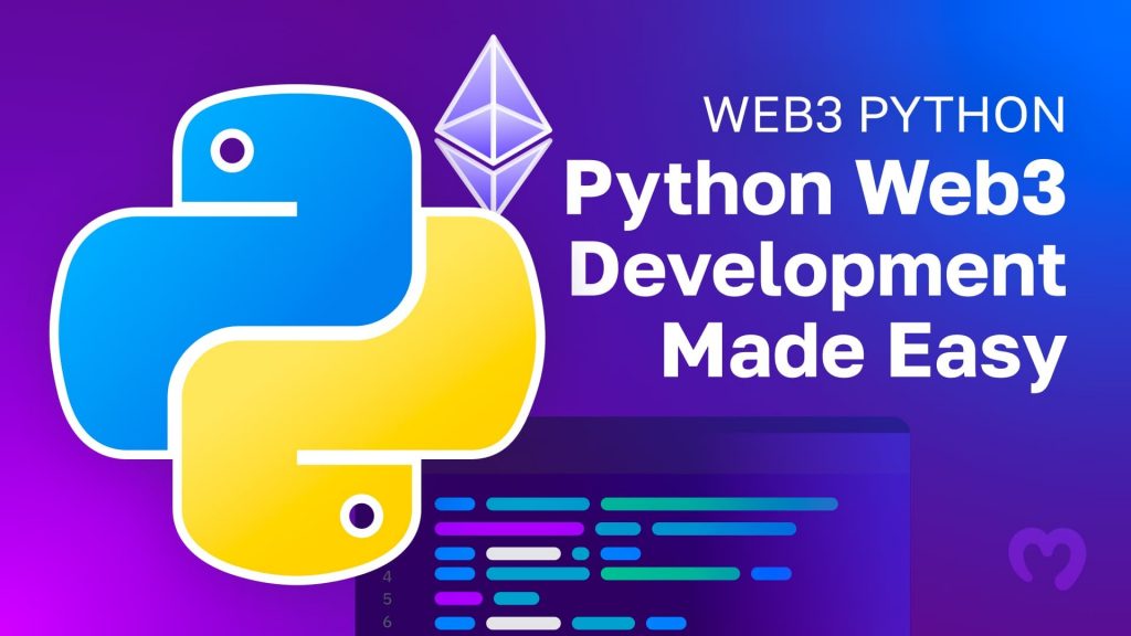 python and web3 logo on top of a code Editor