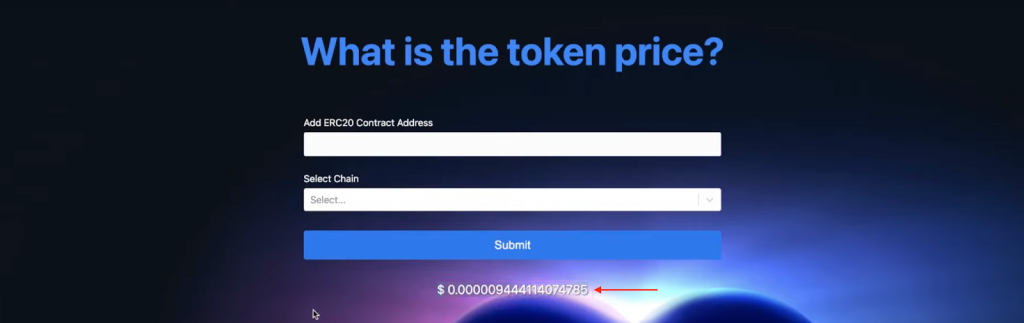 user getting token price after hitting the submit button