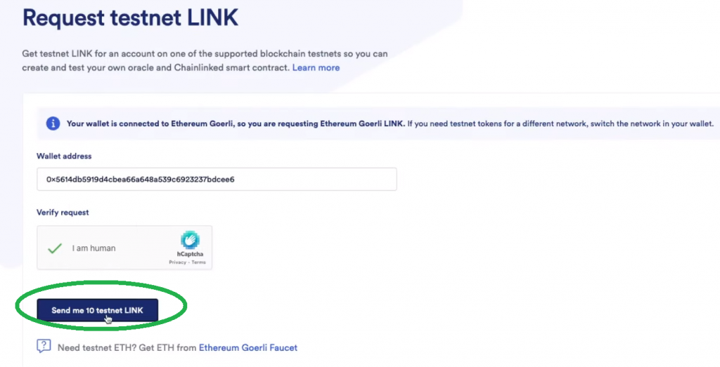 Requesting ten testnet LINK tokens to mint our Chainlink NFT