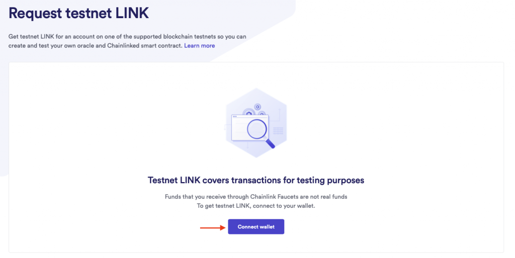 Connect wallet button on the Chainlink faucet landing page