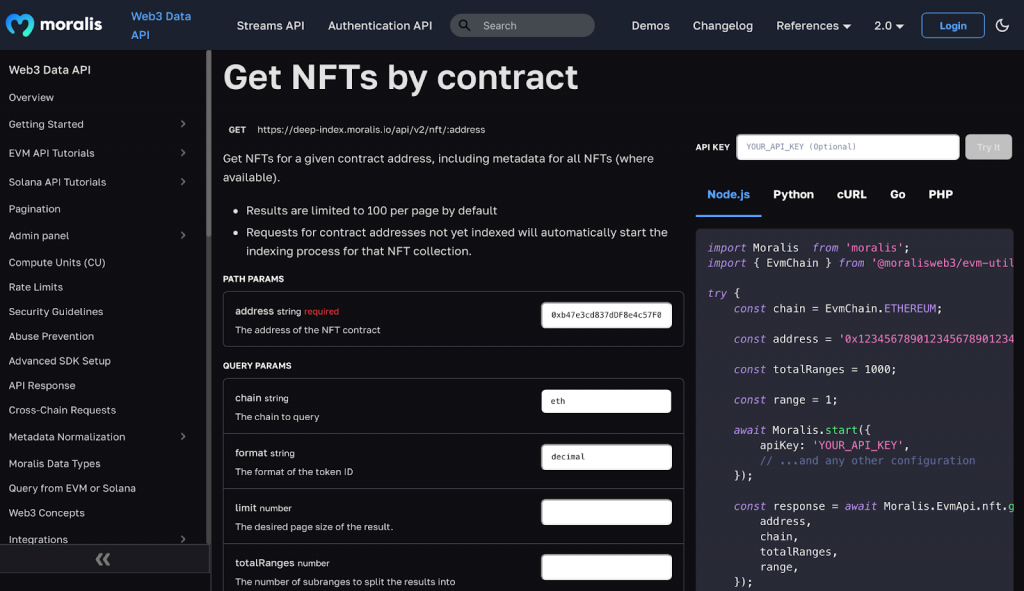 Create an ERC721 token and Get NFTs by contract documentation page