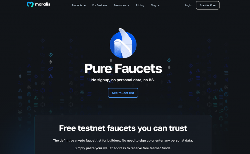Crypto faucet page outlining multiple testnet faucets