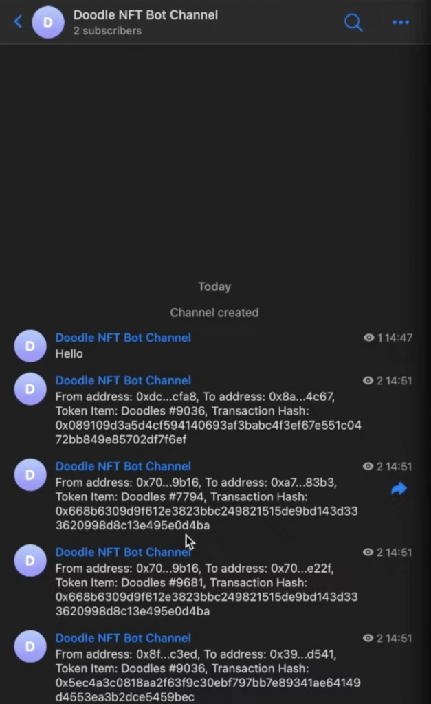 Doodle NFT Bot Channel on a smartphone