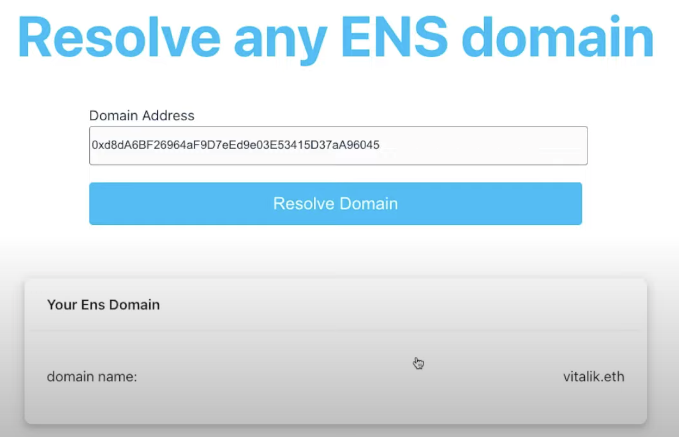 ENS Domain Name input field and resolver button