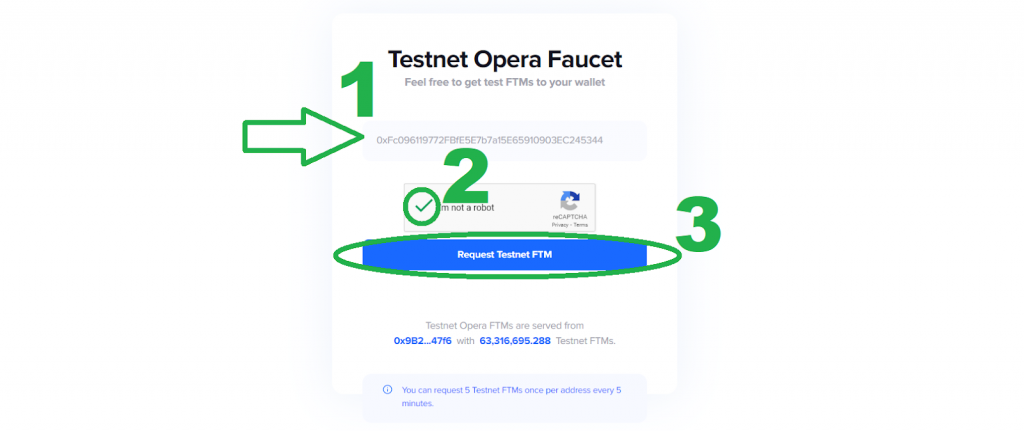 FTM Faucet landing page and the button to request testnet FTM