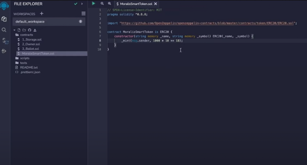 The entire code structure to create an ERC20 token inside the Remix IDE