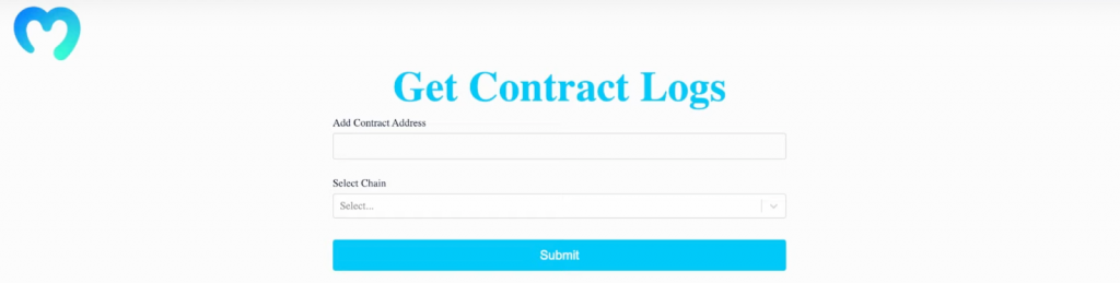 landing page of our get contract logs decentralized application