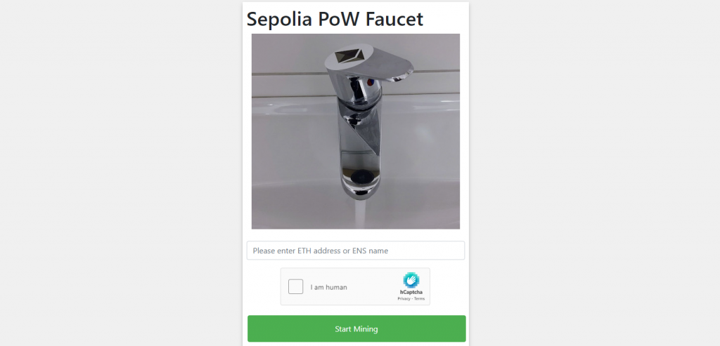 Landing page showing an address input field and the title Sepolia Faucet