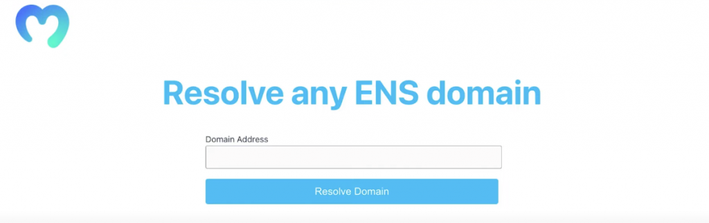 Landing page of dapp showing the title called Resolve any ENS Domain