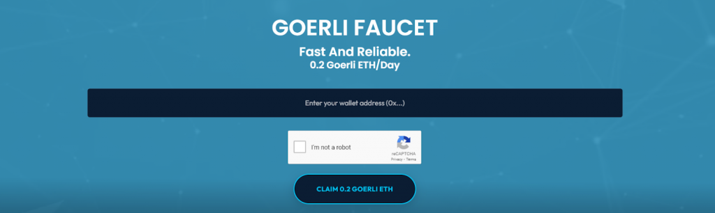Landing page of a Goerli faucet and an address input field