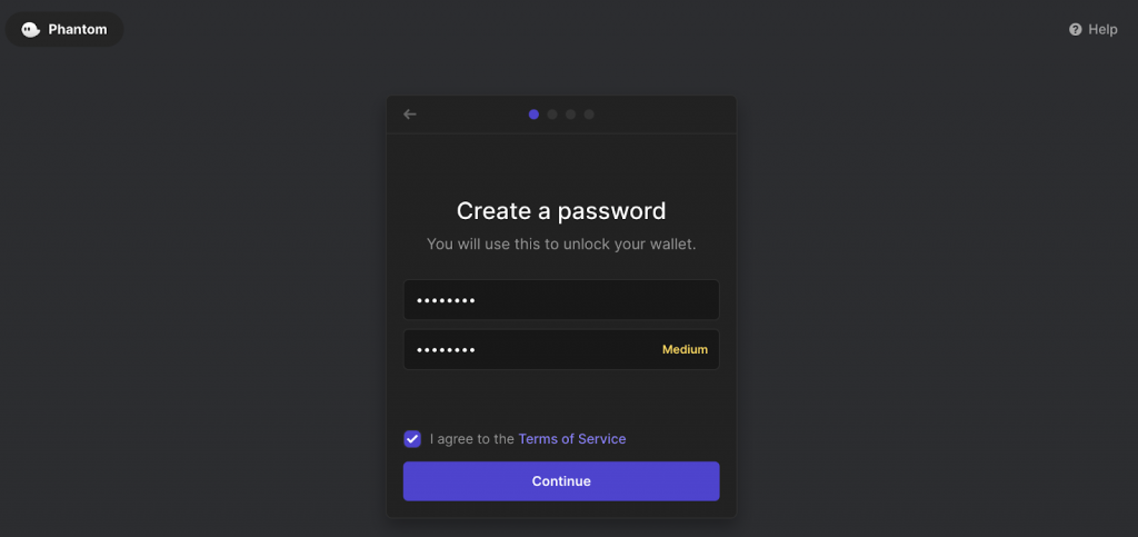 Password Creation Page on App