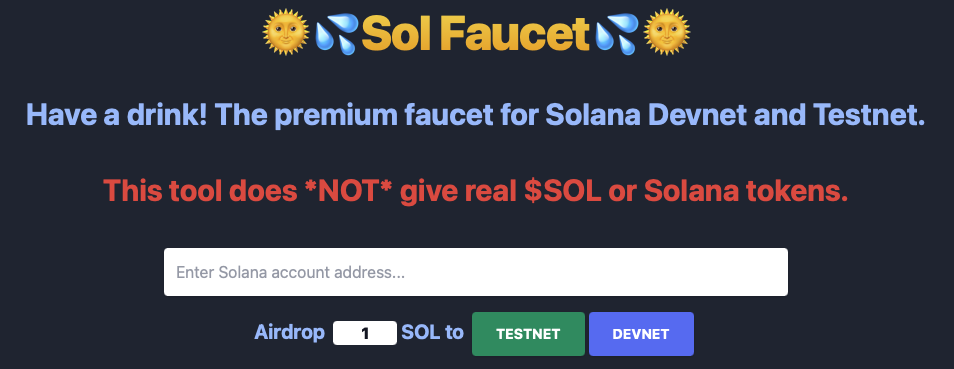 Testnet SOL Faucet Landing Page
