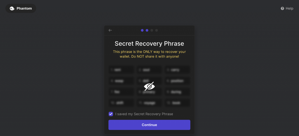 Secret Recovery Phrase on Phantom