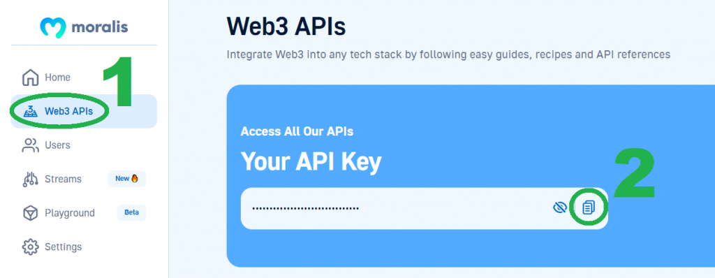 Web3 Streams API key and Streams UI tab
