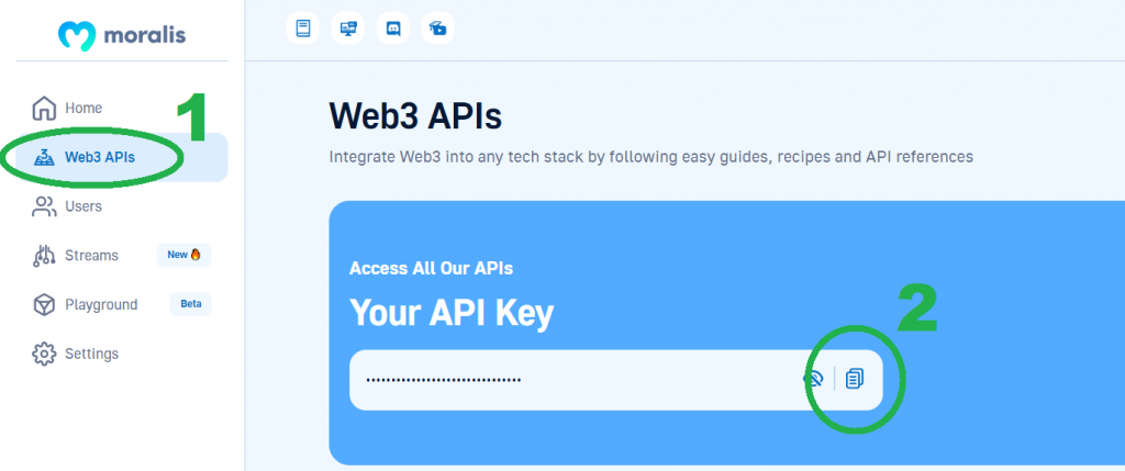 Moralis Web3 API landing page on the admin area