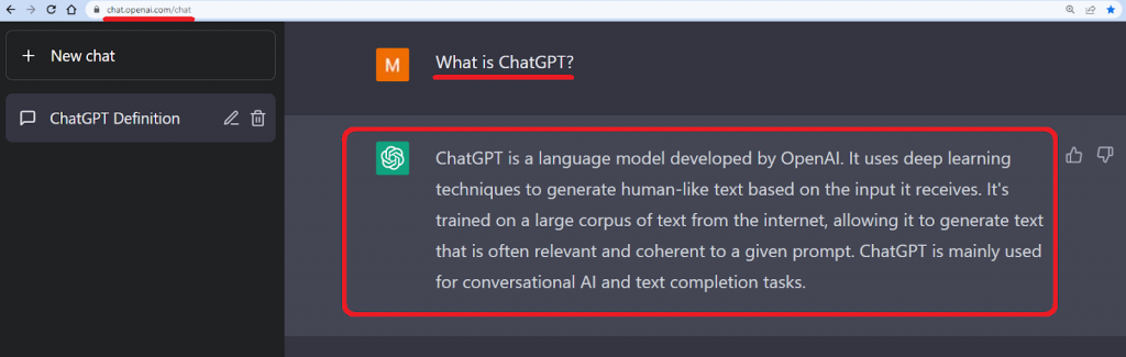 Web3 ChatGPT explaining ChatGPT
