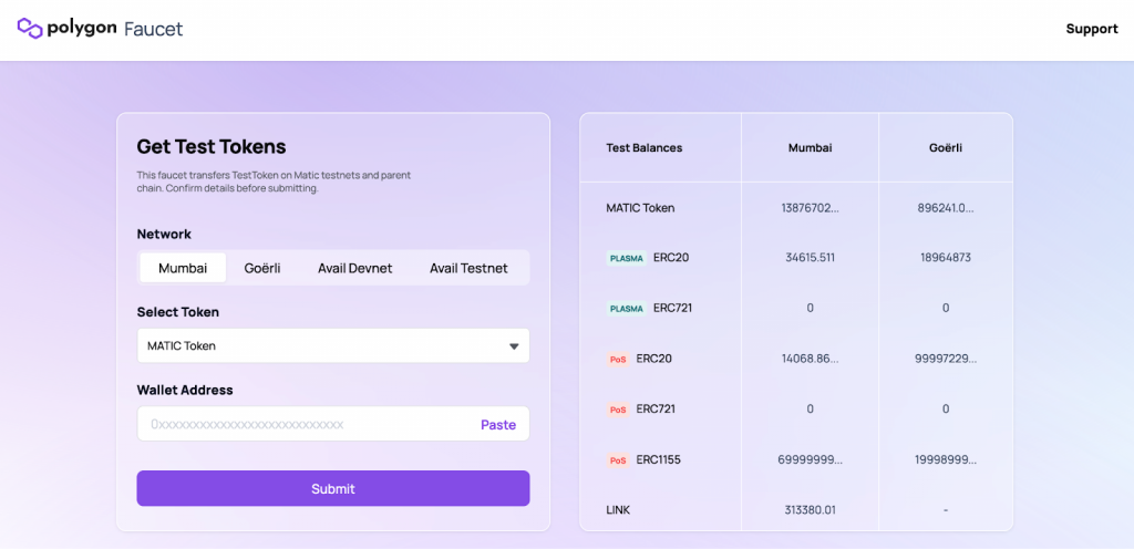 MATIC Faucet Landing Page with Essential Parameters