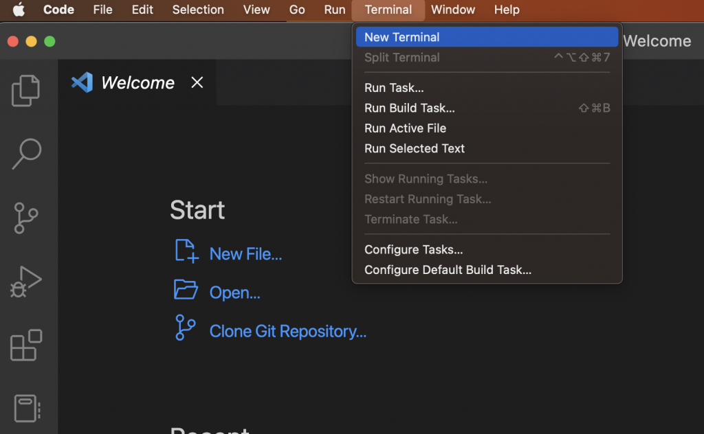New Terminal in Visual Studio Code