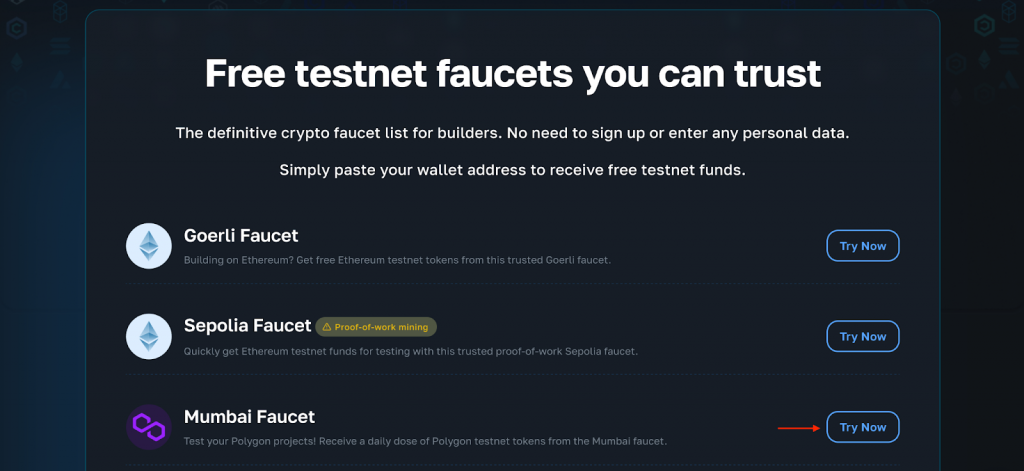 Testnet Faucets List Outlining Various Tools Including the MATIC Faucet