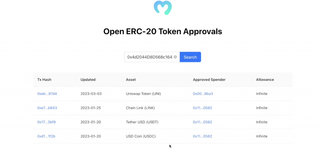 View Wallet Token Approvals Landing Page
