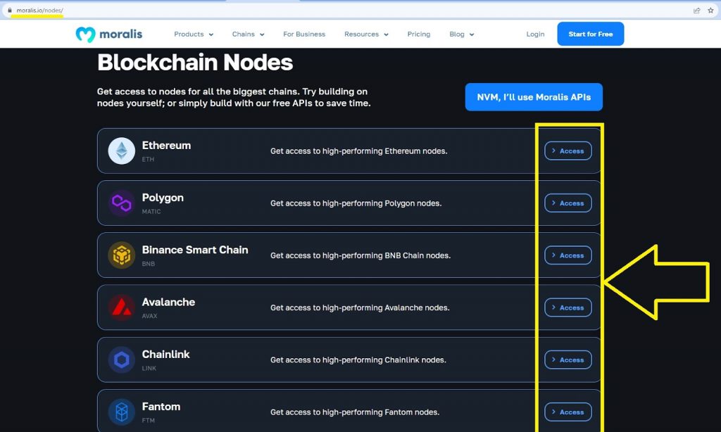 Ethereum Node information and how to connect on the Moralis Nodes page