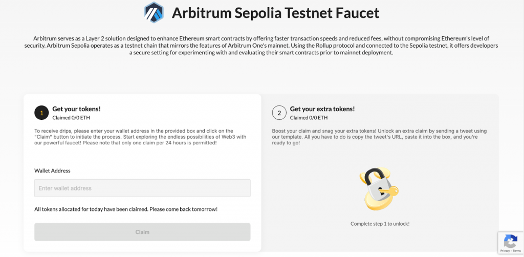 Arbitrum Sepolia Testnet Faucet App Page