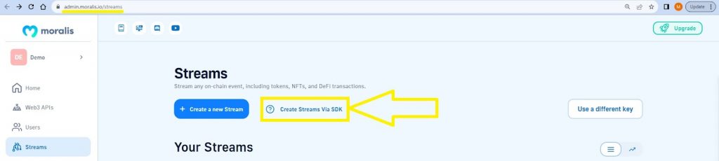 Create a new NFT sales notification streams UI page