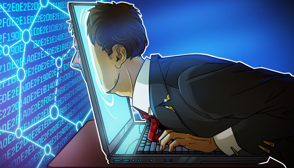 Graphic Art Illustration - Man getting sucked into his monitor - illustrating how to monitor ETH transfer transactions