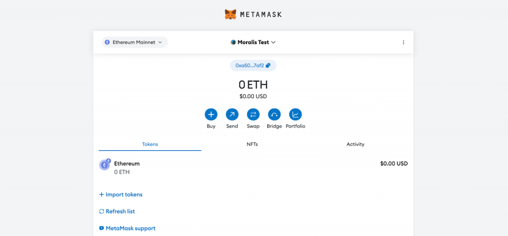 Landing Page for our New MetaMask account