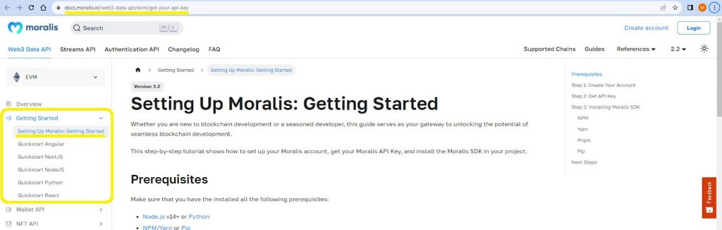 Moralis NFT API Getting Started Doc Page