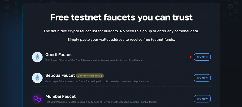 Step three to get Goerli faucet funds without having to pay - click on Moralis' Goerli faucet button