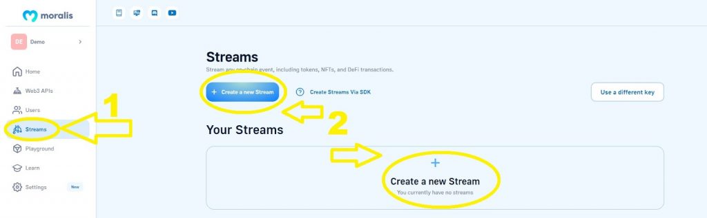 click on one of the two “Create a new Stream” buttons