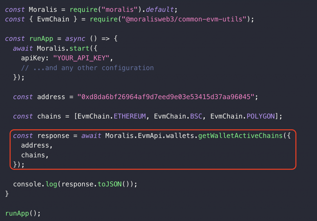 pass address and chain as parameters when calling the getWalletActiveChains() endpoint- 