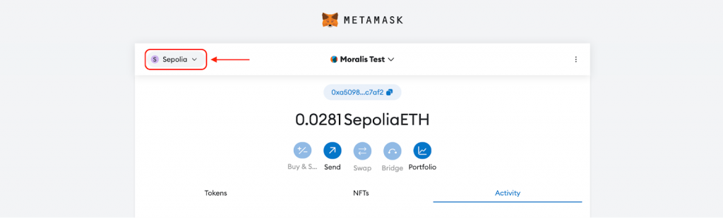 Confirmation message - Sepolia Network in MetaMask Selected