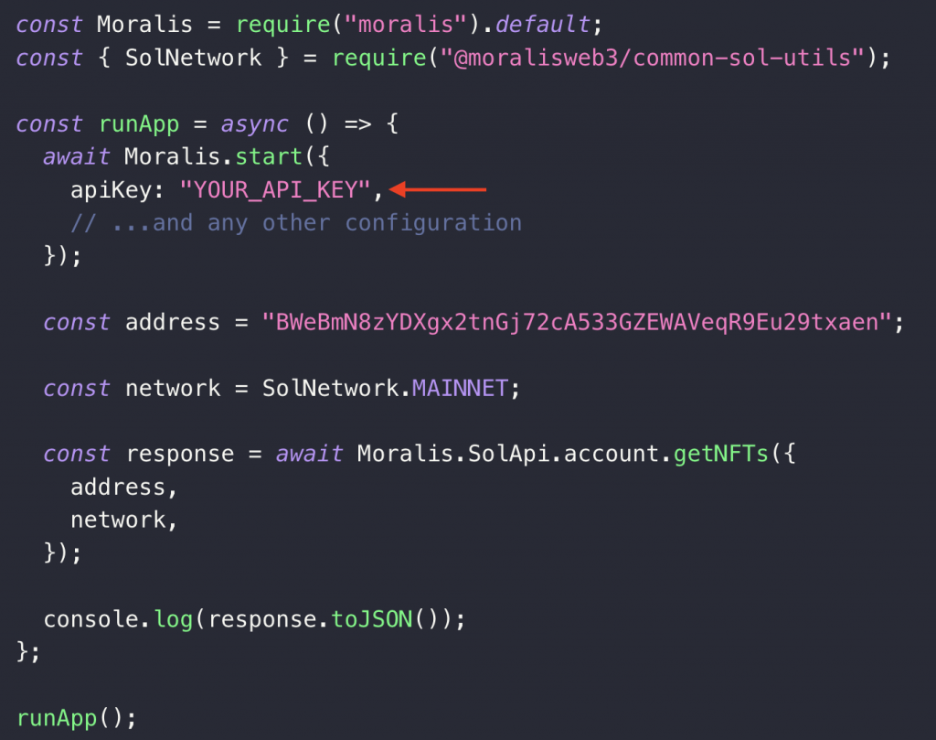 Solana and EVM API code - Replacing the API key