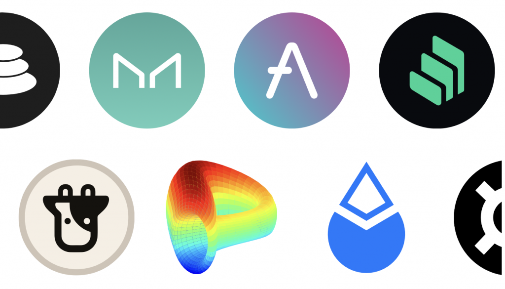 8 DeFi Dapp Examples, including Aave, Compound Finance, and Uniswap with logos
