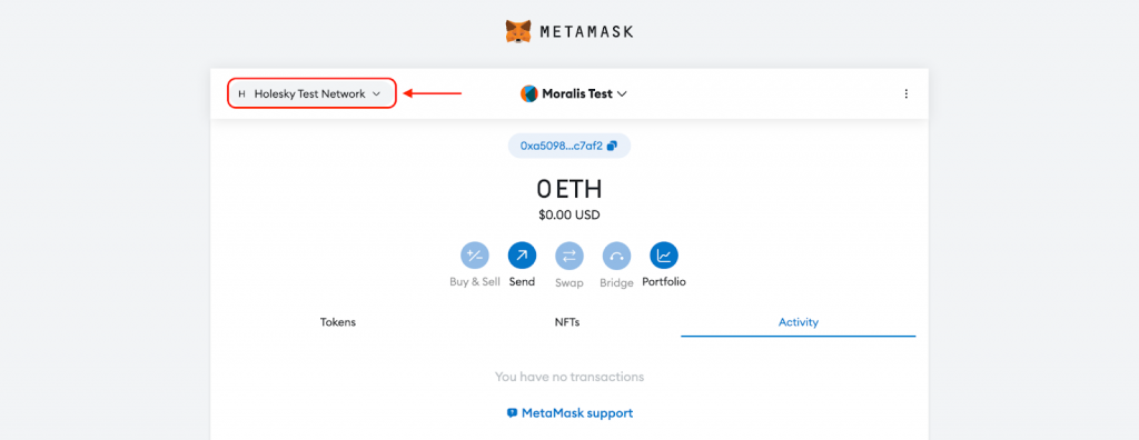 Confirmation of Holesky network Testnet in MetaMask