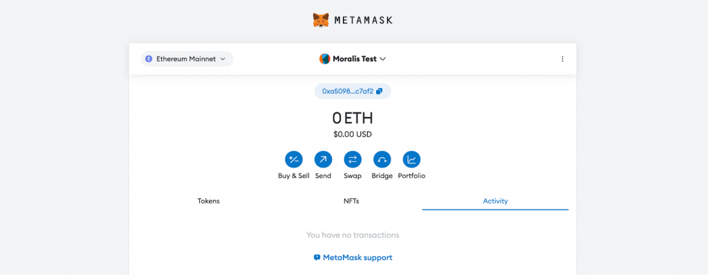 MetaMask Admin UI Wallet page