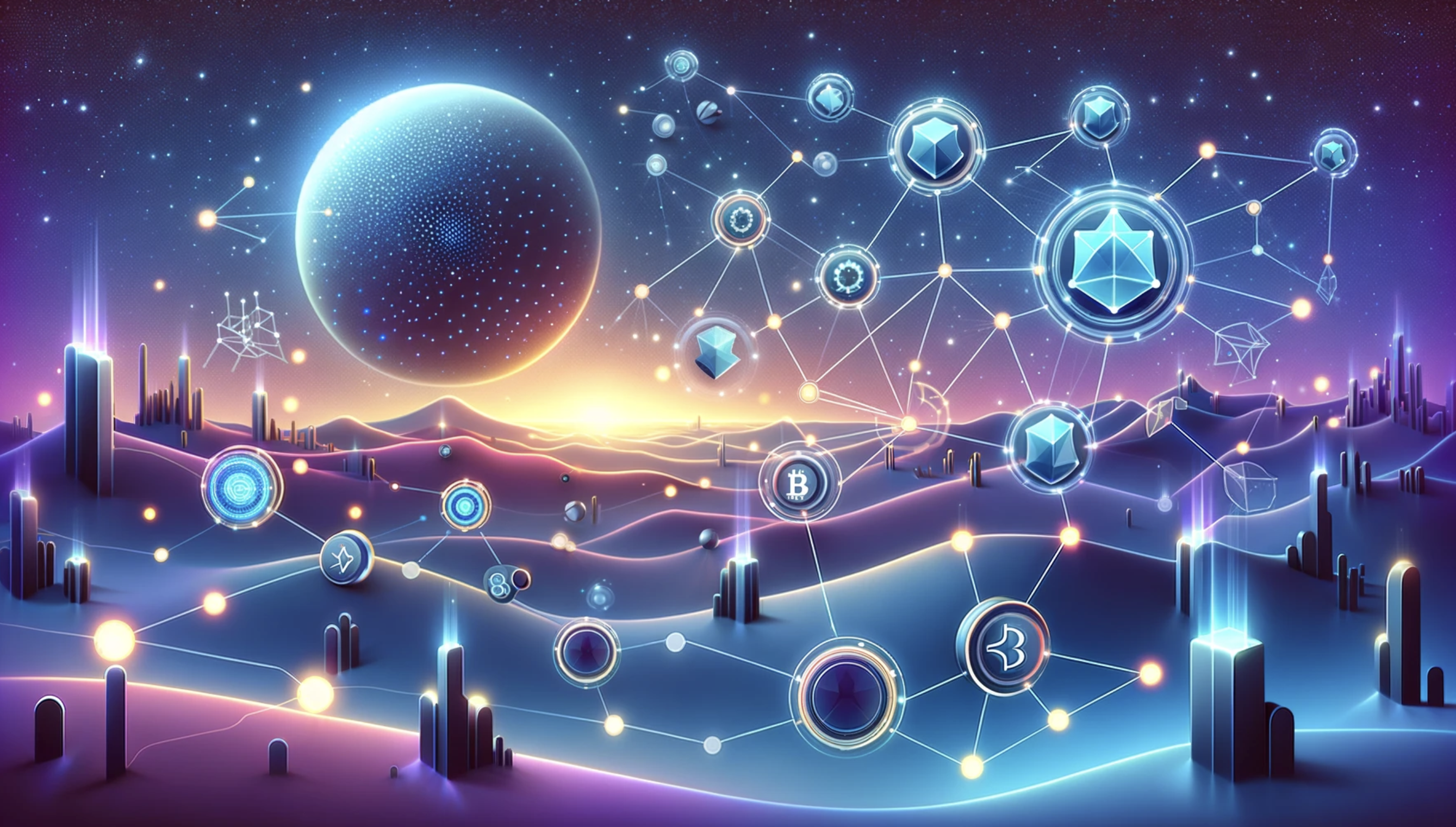 A globe in the background connected to other parts of the universe - depicting the Cosmos ecosystem