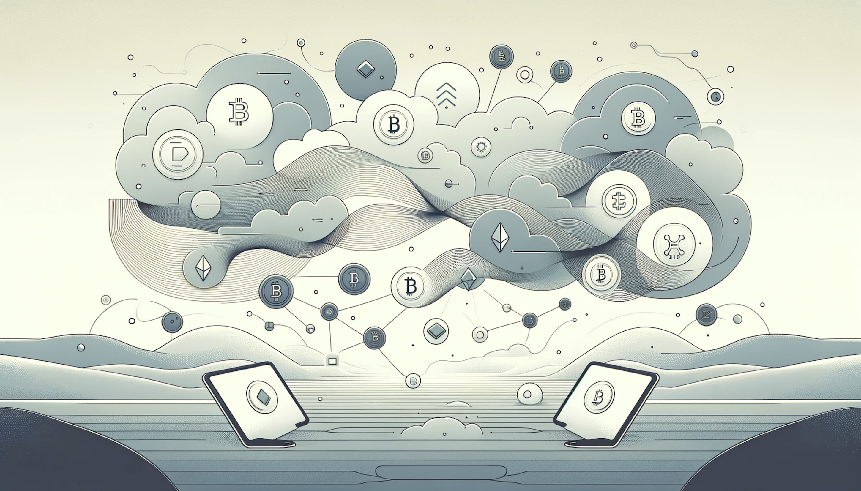 Graphic art illustration - Showing clouds and components of decentralized exchanges