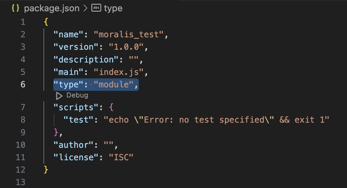 Adding ”type”: ”module” to the code list