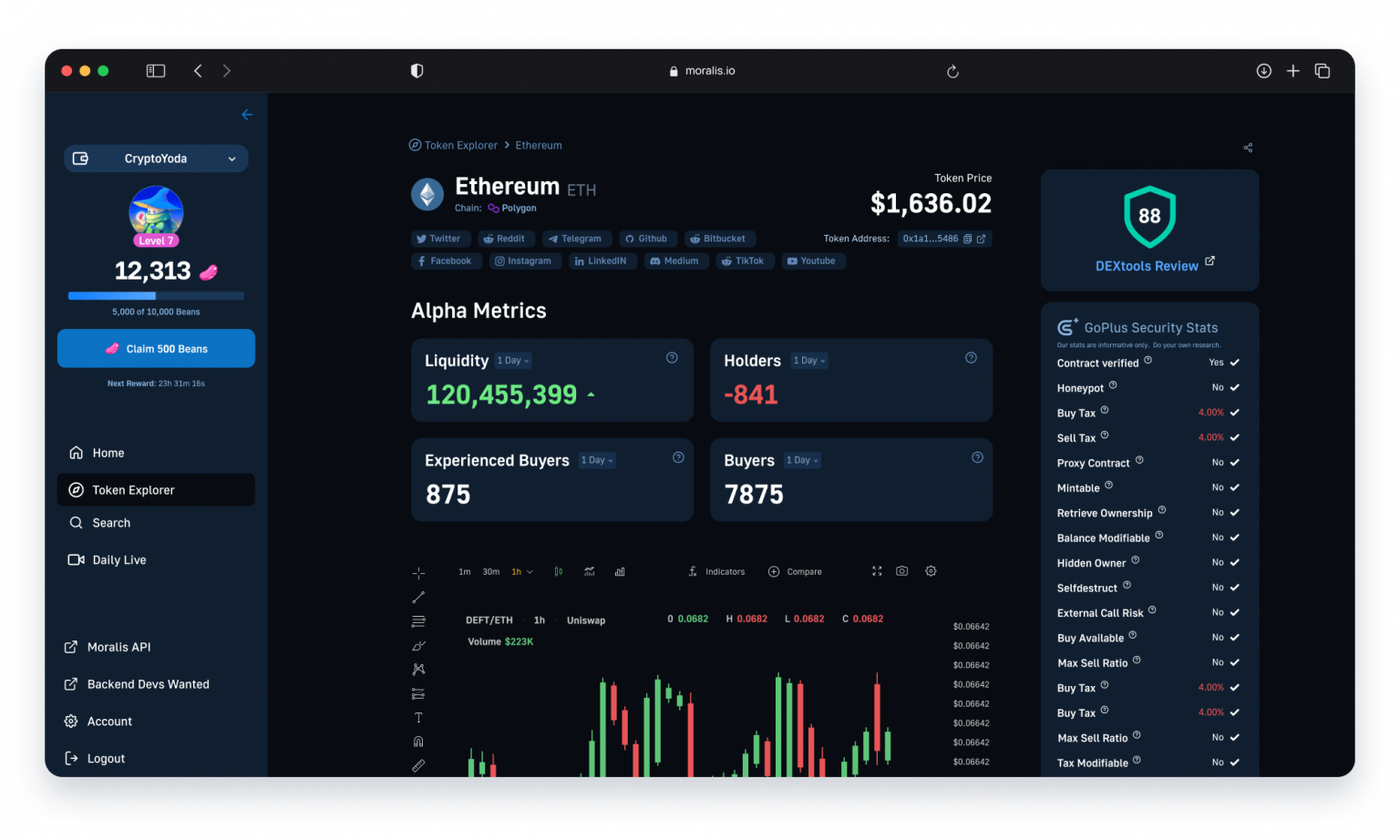 Token Analytics platform example for token logos