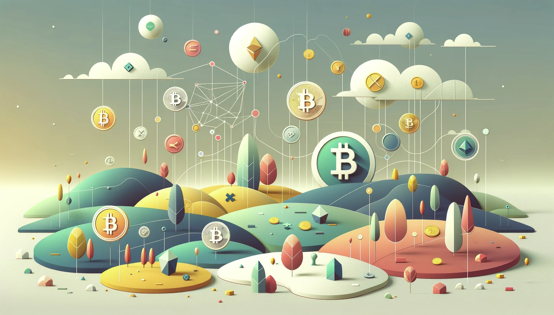 Showing crypto token logos in the Web3 space - graphic art illustration