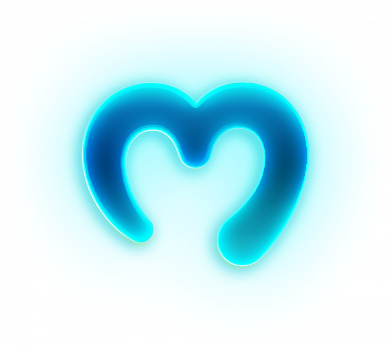 Moralis' "M" logo in neon blue color