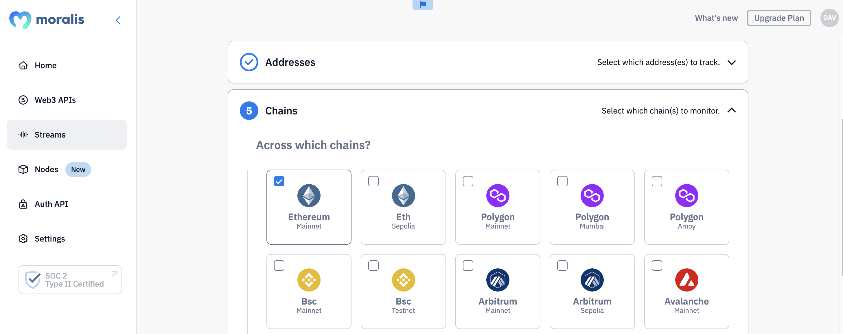 Step 6 - Select the chain(s) you want to monitor. We’ll choose Ethereum, but you can pick any network(s) you desire: 
