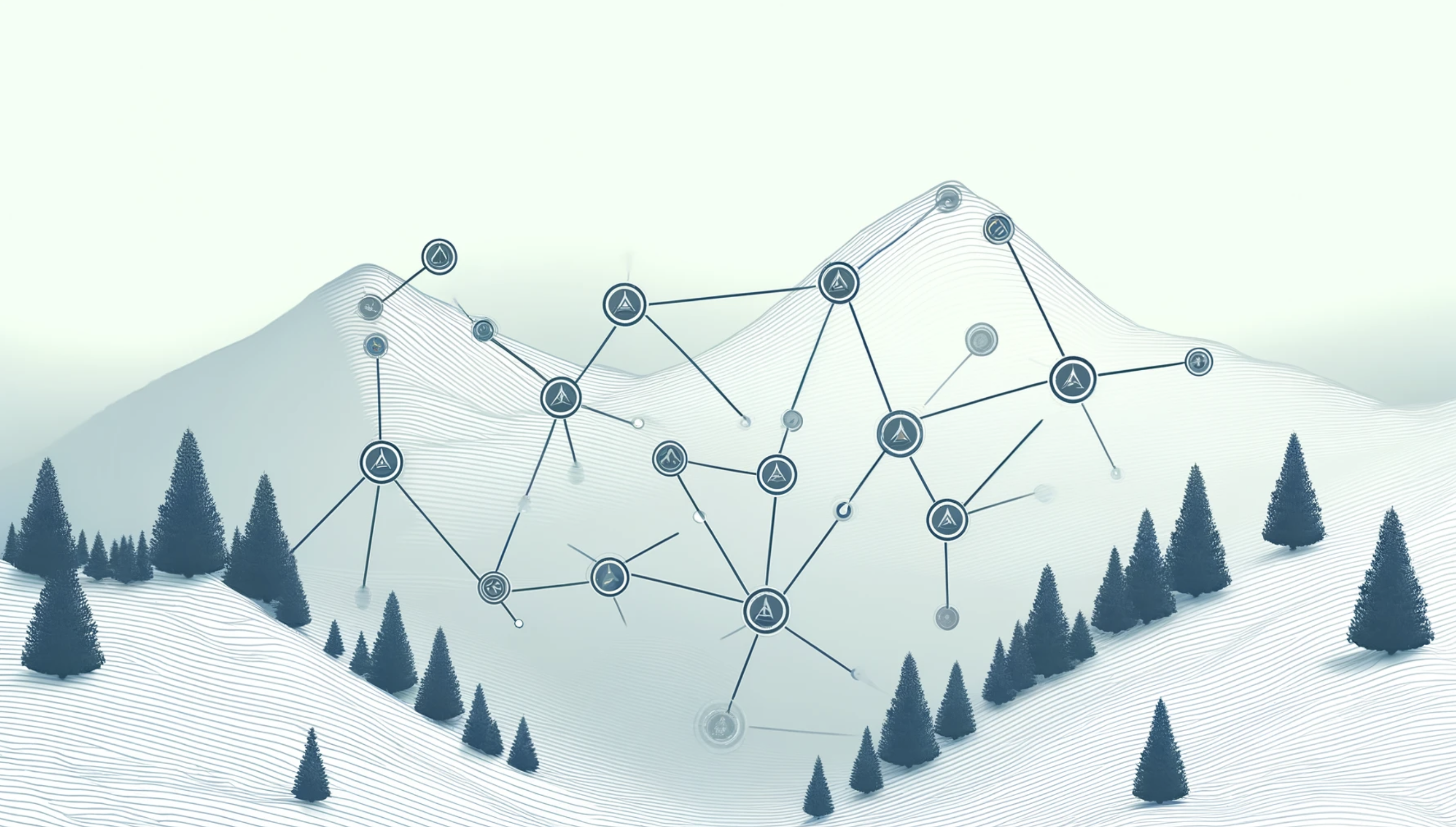 Mountain with nodes and Avalanche logo.
