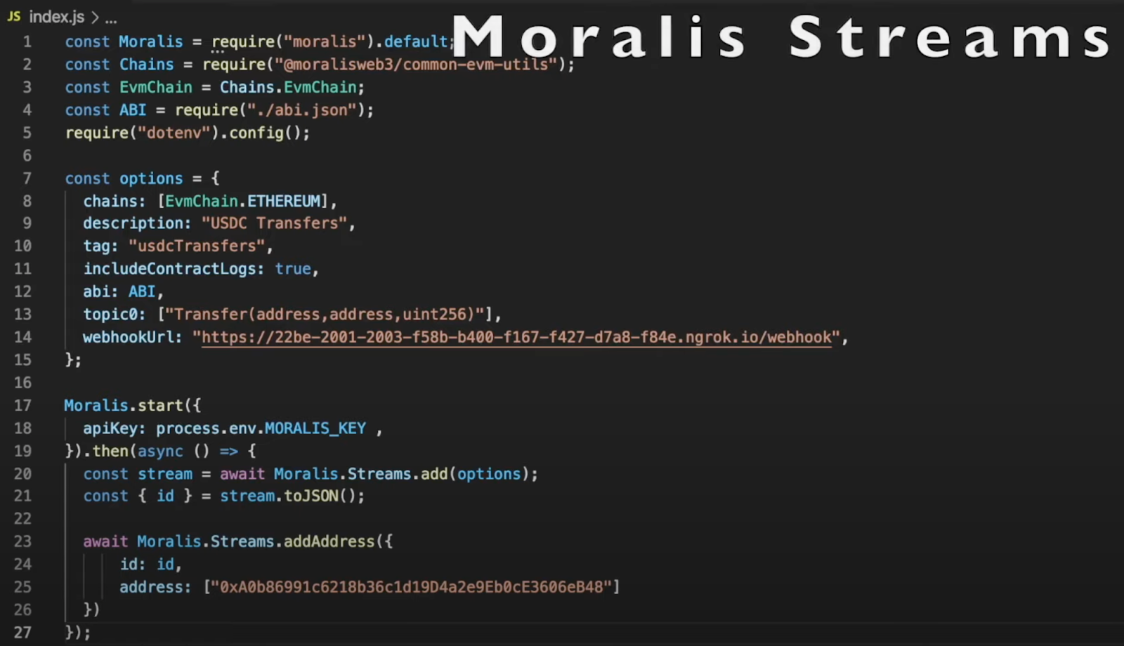 Moralis Streams example.