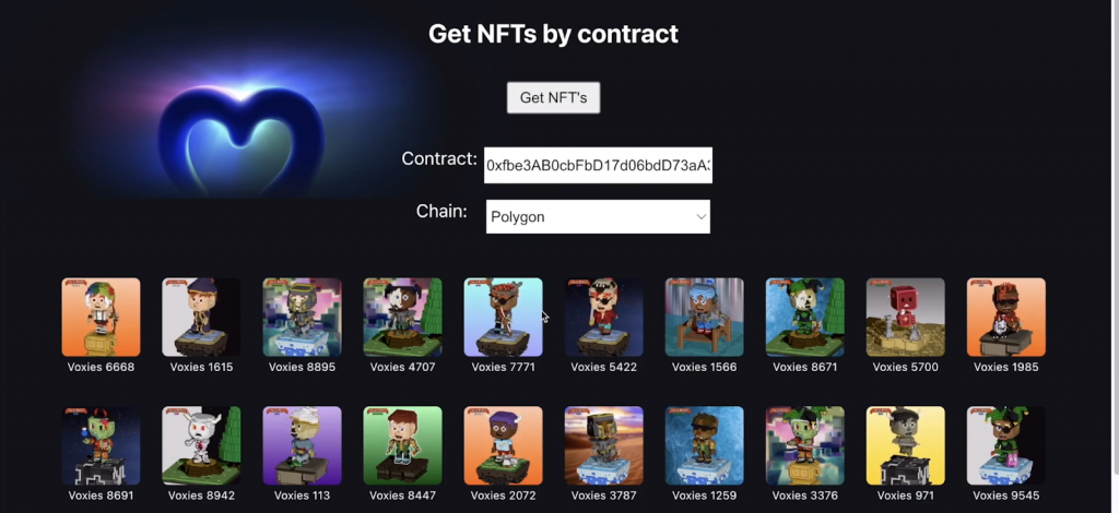 List of NFTs from a contract.