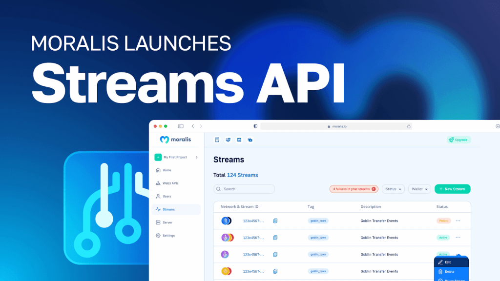 Moralis announcement for launching Streams API.